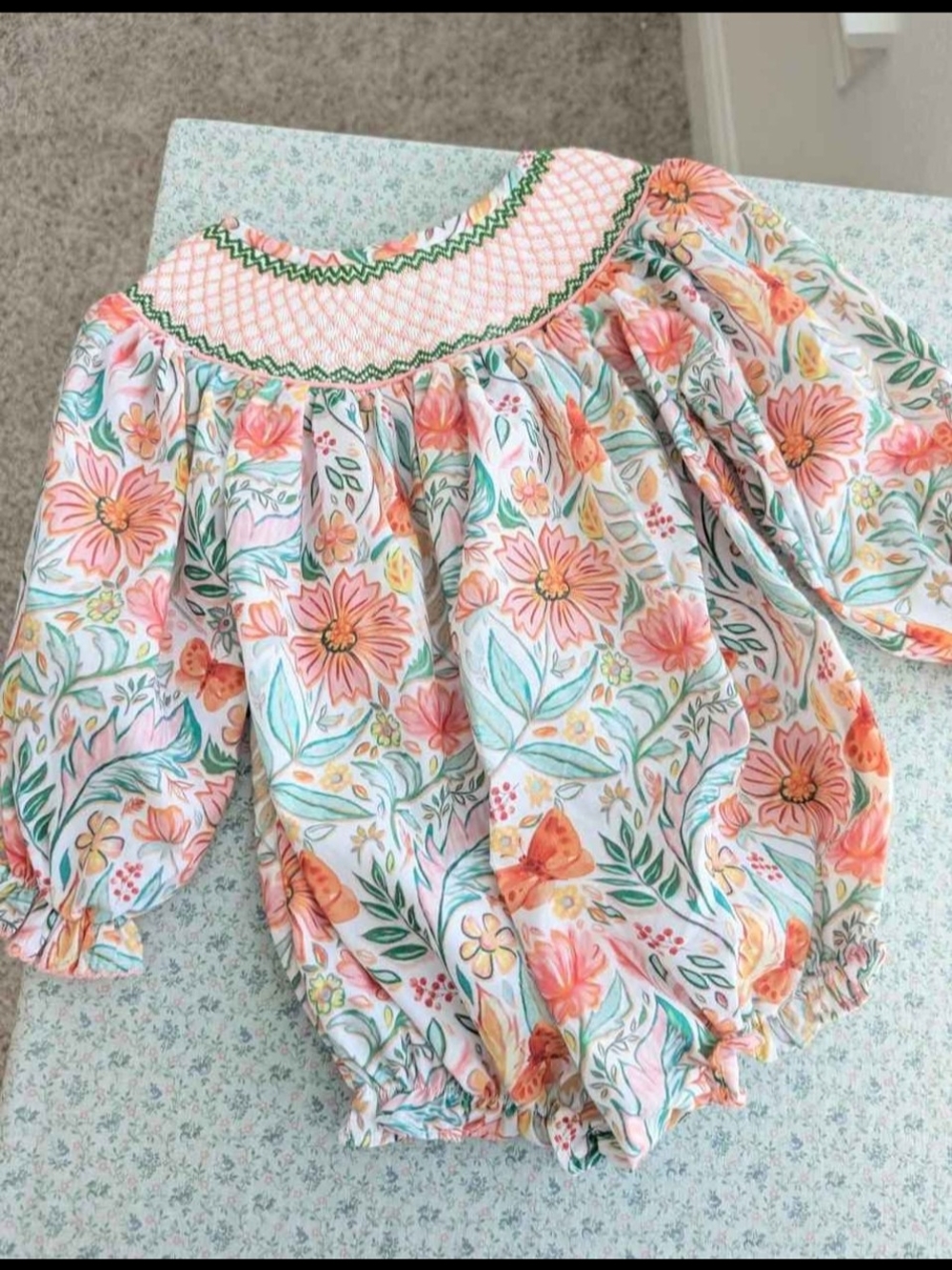 NWOT 18 Mos Smocked Flamingo Fall Floral Bubble